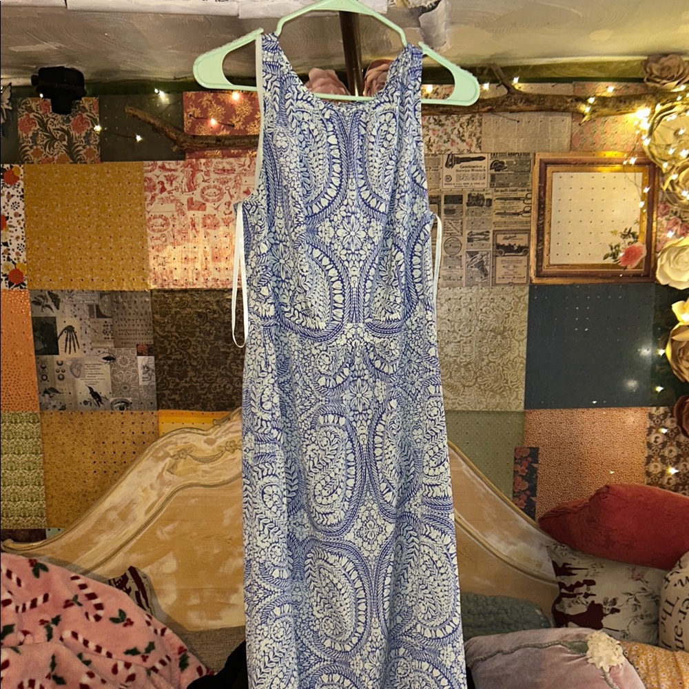 Talbots Blue and White Patterned Maxi Dress